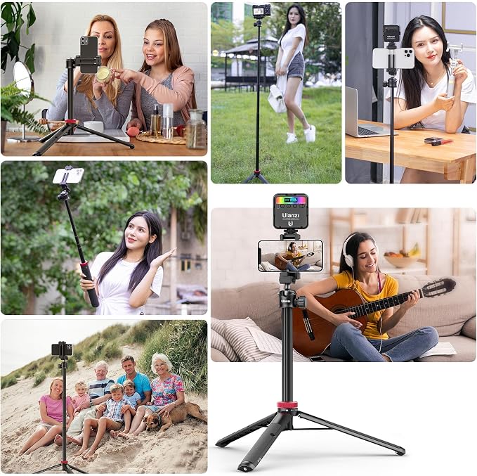 ULANZI MT-44 Auto Open Phone Tripod, 59" Extendable Selfie Stick Vlog Stand | 2-in-1 Phone Clip, Cold Shoe, 360° Ball Head Camera Tripod for iPhone Sony DJI Osmo Pocket 4 Nano Luna, Portable for Travel - Image 2