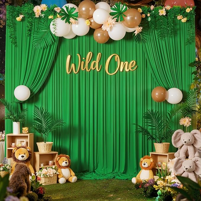 10 ft x 10 ft Wrinkle Free Green Backdrop Curtain for Parties, 2 Panels 10ft Polyester Green Photo Backdrop Drapes for Graduation Birthday Wedding Party Stage Curtains by Outpain