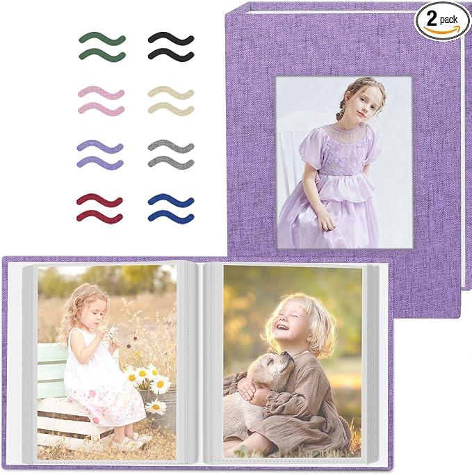 Popotop 2 Pack Photo Album 4x6 Pictures, Small Linen Slip-in Photo Albums Book for 80 Photos with 40 Pockets, Birthday Gifts for Women Mom Family Baby by Popotop