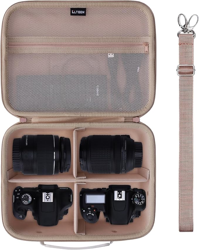 Medium Camera Case Bag for Canon/Sony/Nikon Camera and Multiple Lens Beige | Hard Travel Carrying Case Bag for Canon/Sony/Nikon DSLR SLR Mirrorless Camera and Multiple Lens with 3 Dividers by LTGEM