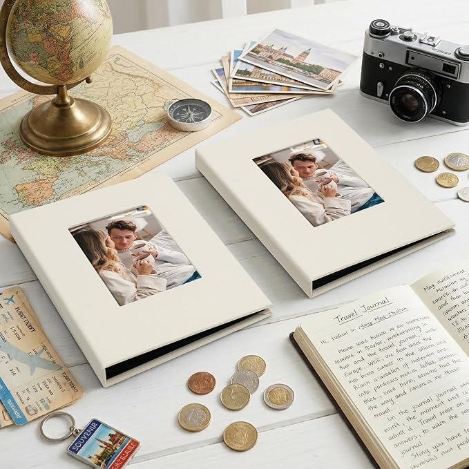 Small 4x6 Photo Album 24 Pockets Linen Cover Beige 2 Pack | Linen Cover, Front Window, Portable Mini Picture Book, Travel Wedding Memories - Image 6
