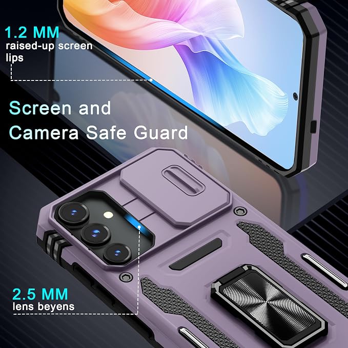 DEERLAMN Case for Samsung Galaxy S25 Plus/S24 Plus 6.7-Inch with Slide Camera Cover+Screen Protector(1 Pack), Rotated Ring Kickstand Military Grade Shockproof Protective Cover-Deep Purple - Image 6