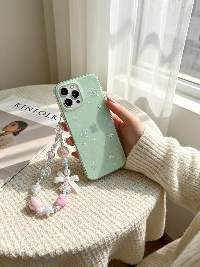 2 Pcs Phone Charm Strap Hand Wrist Strap Camera Lanyard Pearl Beaded Cute Chain String Accessories Universal for iPhone 17 Pro Max 16 15 for Samsung Women Girls Keychain Bag Pink Flower and Bows Heart - Image 5