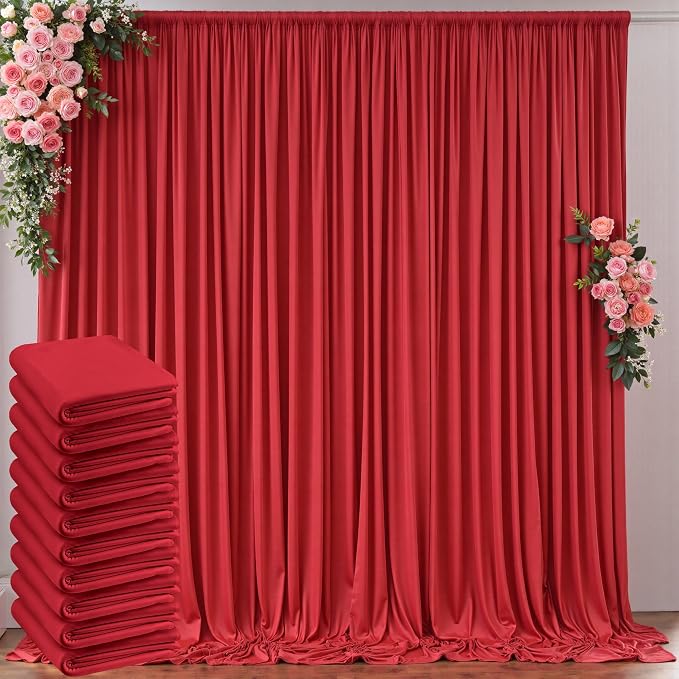 50ft x 10ft Wrinkle Free Red Backdrop Curtains for Parties, Polyester Photo Backdrop Drapes 10 Panels 5x10ft for Weddings Birthday Party Christmas Photography Background by Outpain