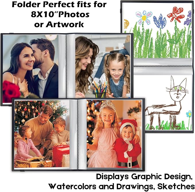 Aevdor 8x10 Photo Album 2 Pack, 68 Photos Each, Plastic Cover, Black | Lightweight Plastic Cover, Elastic Closure, Clear Pockets for Photos, Artwork, Portraits, Certificates & Sketches - Image 5