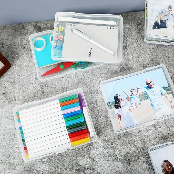 12 Pcs Photo Storage Box 5 x 7 Inches, Photo Organizers and Storage | Clear, Acid-Free Photo Storage Container, Stackable Craft Keeper for Photos, Cards, Stamps, Scrapbooking, Office Supplies etc - Image 7