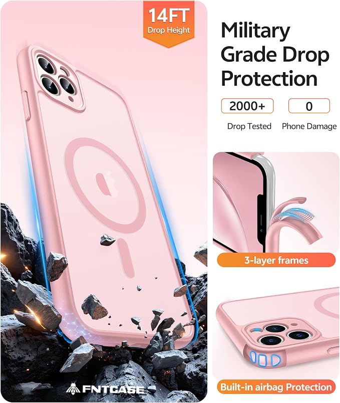 FNTCASE for iPhone 11 Pro Max Case, Fit for Magsafe, Full Camera Protection | Translucent Matte Magnetic Phone Back, 14FT Military Grade Drop Proof, Slim Shockproof Protective Cover, Light Pink - Image 5