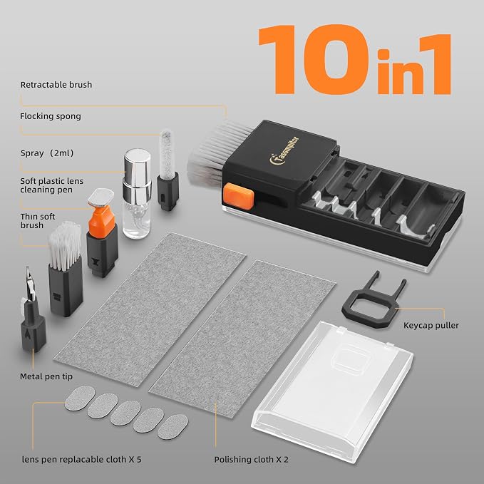 Keyboard Cleaning Kit, All-in-One Laptop & Computer Screen Cleaner, Black | Multi-function Electronic Cleaner, Soft Bristle Brush, Computer Screen-safe Spray, Compact, for MacBook, iPad, iPhone, earbud - Image 7