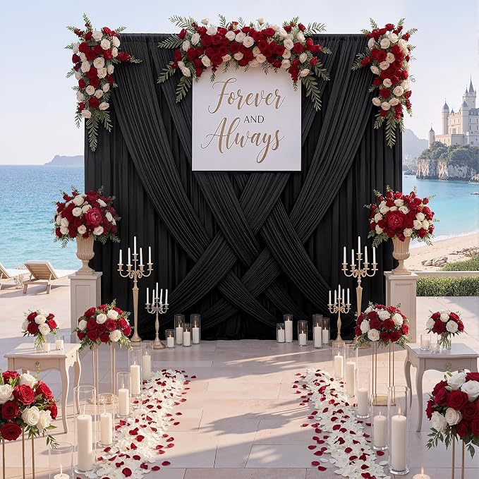 10x10ft Wrinkle Free Black Backdrop Curtain for Parties, Silky Polyester Photo Backdrop Drapes Back Drop Cloth for Wedding Birthday Graduation Photography Photoshoot Decor 2 Panels 5x10ft - Image 6