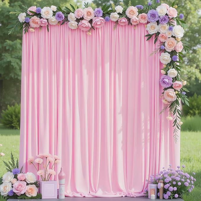 Pink Backdrop Curtain for Wedding Parties Backdrop Drapes 10x8FT | Wrinkle Free Polyester Curtain Backdrop Draping Fabric for Backdrop Photoshoot Birthday Party Background,2 Panel 5x8FT by Wokceer