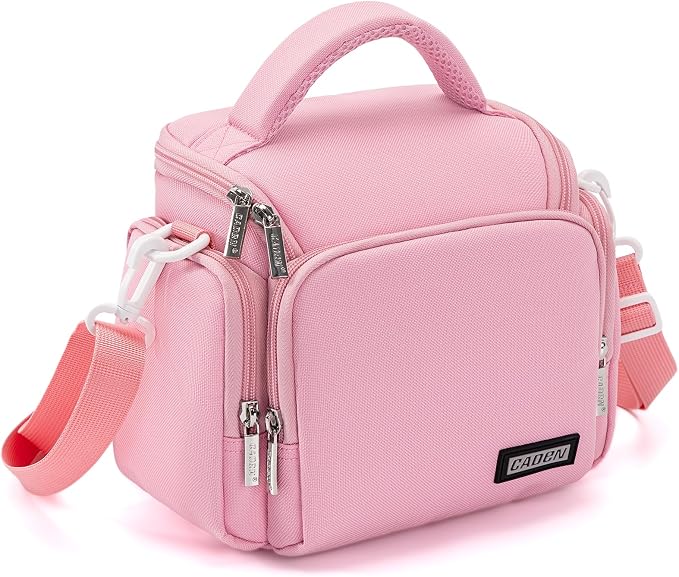 CADeN Compact Camera Shoulder Crossbody Bag Case Compatible for Nikon, Canon, Sony SLR/DSLR Mirrorless Cameras and Lenses Waterproof(1.0 S, Pink) by CADeN