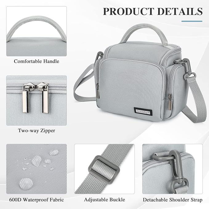 G-raphy Camera Bag Case DSLR SLR Crossbody Sling Photography Bags for Nikon Canon Sony DSLR SLR Mirrorless with Removal Straps(Parma Grey) - Image 6