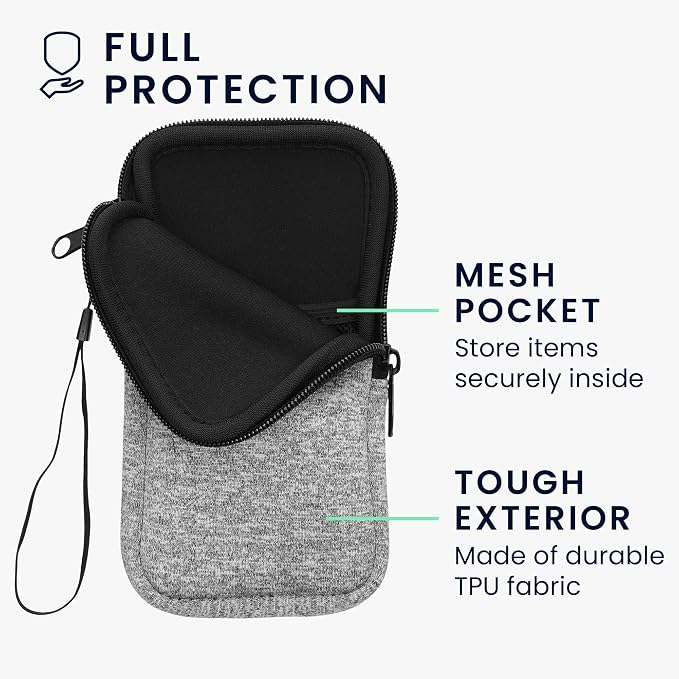 kwmobile Universal Phone Pouch Size XXL - 7" - Neoprene Smartphone Pouch with Zip - Water-Repellent Mobile Phone Case - Sleeve in Light Grey/White - Image 3