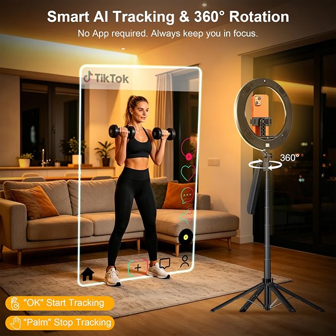 Auto Face Tracking Tripod for iPhone with Light and Remote Phone Stand | 360 Rotation Tripod that Follows Your Movement, No App, 72" Selfie Stick for Content Creator Vlog TikTok Live Stream - Image 2