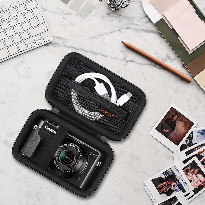 Canboc Camera Case for Canon PowerShot G7 X Mark III/ G7X Mark II, Black | For SX740/ SX730/ G7X3 Carrying Point and Shoot Camera Bag, Zipper Mesh Pocket fits USB Cable, Batteries - Image 7