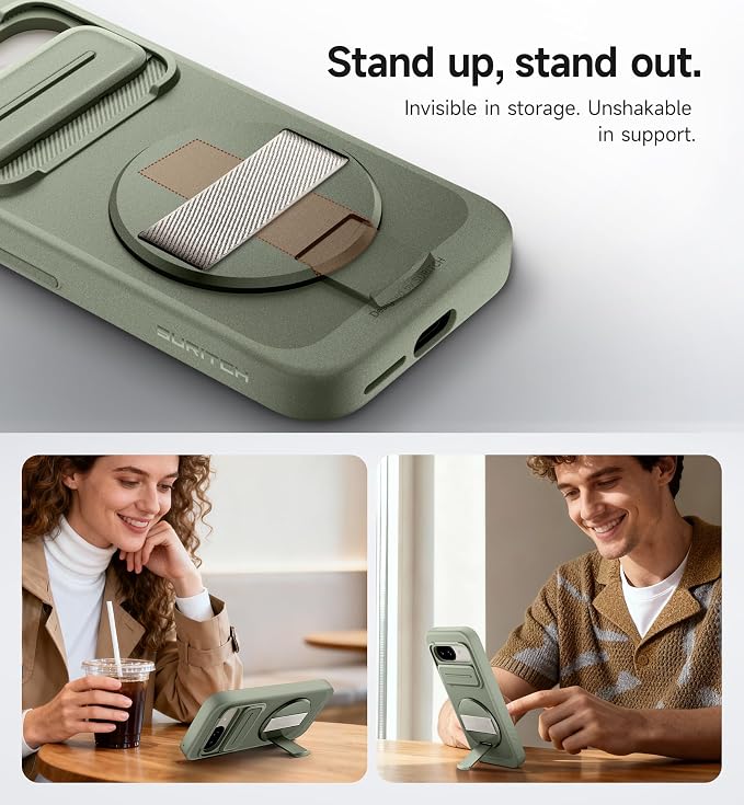 SURITCH for Google Pixel 9a Case with 360° Rotatable Hand Strap Phone Grip Holder & Invisible Kickstand & Slide Camera Cover, Slim Rugged Shockproof Protective Cover for Pixel 9a, Green - Image 6