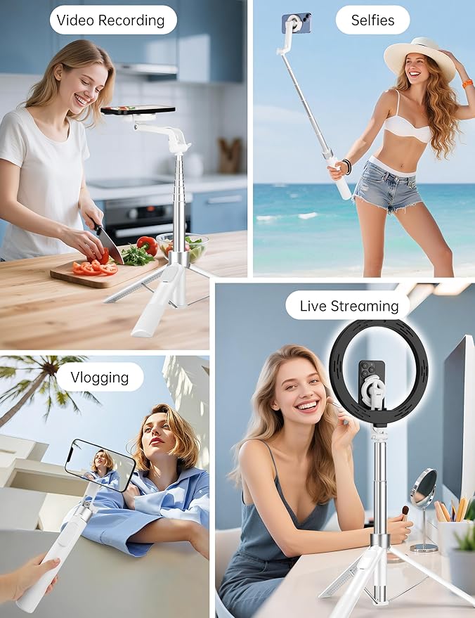 70" Magnetic Tripod for iPhone Magsafe, Extendable Selfie Stick Tripod | Rechargeable Remote & Magnetic Holder, 360° Rotatable Cell Phone Tripods Stand for Video Recording & Content Creation - Image 6