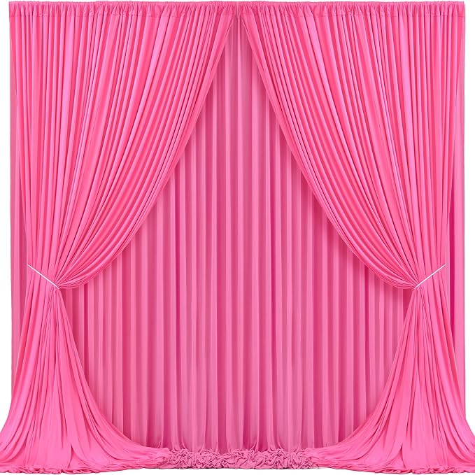 Hot Pink Backdrop Curtain 4 Panels-Wrinkle-Free Polyester Photography Drapes for Wedding Party Photo Background Decorations- 16 X10FT (Hot Pink) - Image 2