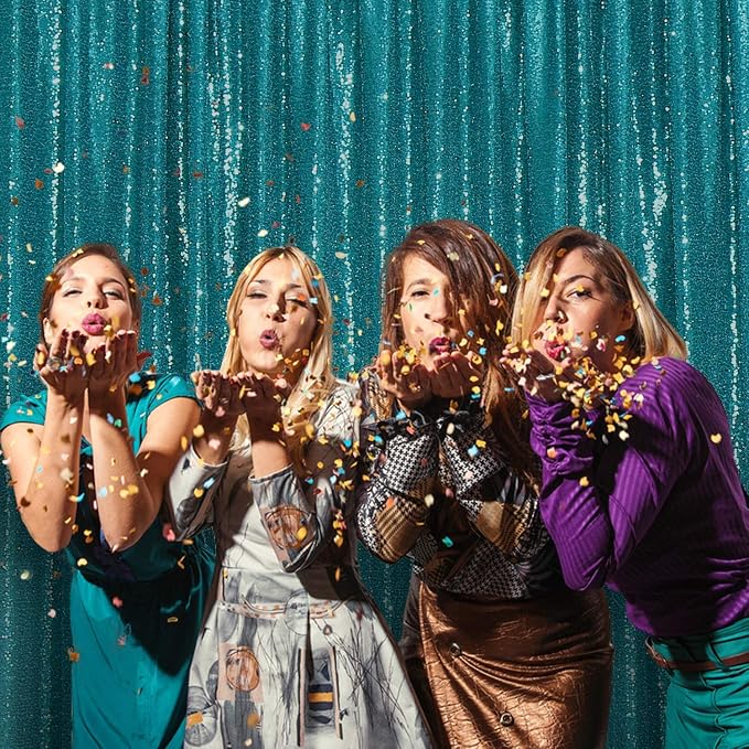 Poise3EHome Teal Sequin Backdrop,8FT x 10FT Sequin Photography Backdrop Curtain for Party Decoration - Image 4