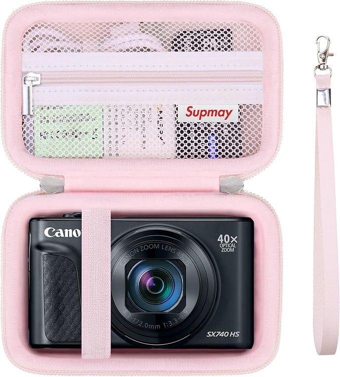 Carrying Case for Canon PowerShot SX740 HS, SX730 HS, Jelly Pink | SX720 HS, SX620 HS, G7 X Mark III, G7 X Mark II Digital Camera, Storage Holder Travel Bag with Mesh Pocket for Battery Pack by Supmay