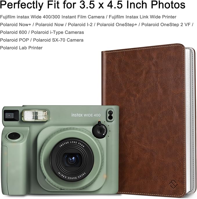Fintie Photo Album for 3.5x4.25 Inch Polaroid Films, 64 Pockets | For Fujifilm Instax Wide Films, Polaroid Now+, Flip I-Type 600 Sx-70 Photos, Small Wallet Album, Memory Book, Vintage Brown - Image 2