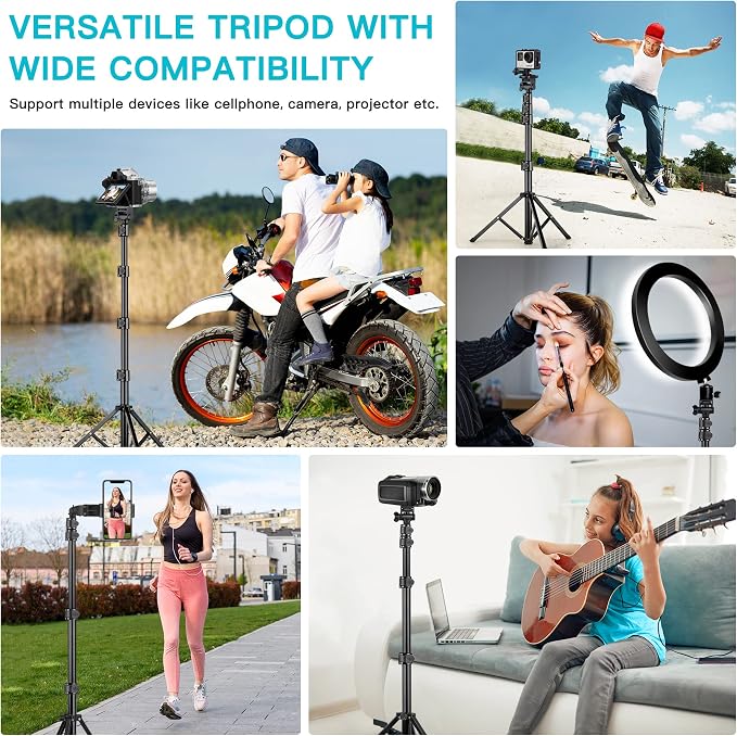 74" Flexible Phone Tripod, Tall Cell Phone Tripod with Adjustable Gooseneck | Portable Camera Cellphone Stand with Remote for Video Recording, Compatible with iPhone Android - Image 7