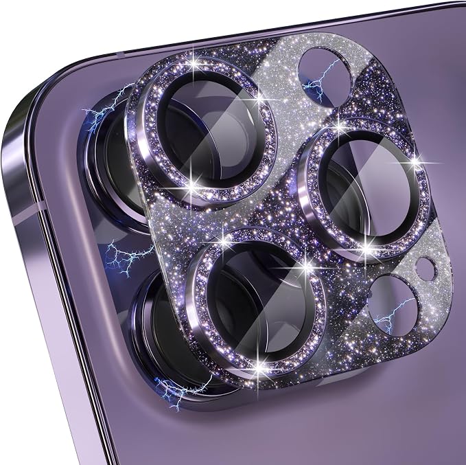 Choiche for iPhone 14 Pro/iPhone 14 Pro Max Camera Lens Protector | Bling Camera Cover with 9H Tempered Glass Lens Screen Protector Metal Ring Decoration Accessories (Glitter-Purple) by Choiche