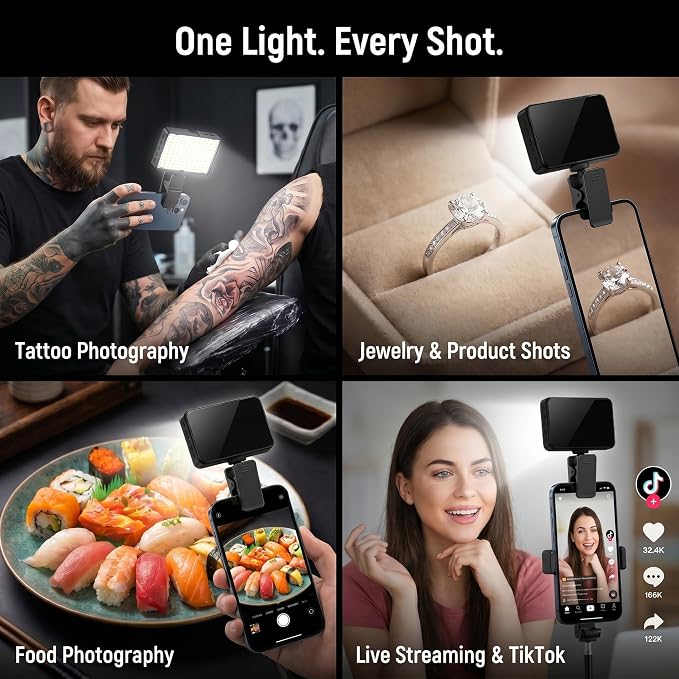 Polarized CPL Lens Light for iPhone - 120 LED Tattoo Photography Kit, 58mm Filter Removes Glare, Adjustable Color Temp, Clip-On Selfie Light for TikTok, Video Recording, Tattoo Photography - Image 6