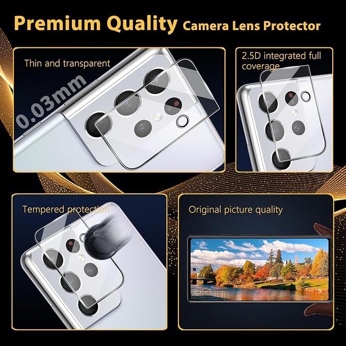 V-PORYADKU 2+2 Pack for Samsung Galaxy S21 Ultra Screen Protector | Camera Lens Protector, 9H Tempered Glass, Anti-Scratch, Fingerprint Unlock, HD Clear, Case Friendly - Image 4