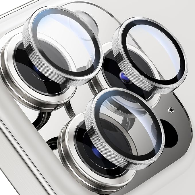 WSKEN for iPhone 15 Pro/iPhone 15 Pro Max Camera Lens Protector,[Keep Original Shooting] Shatterproof 9H Tempered Glass Camera Screen Protector Metal Ring Cover Film Accessories,Silver Titanium by SmartProtectionGreenerFuture