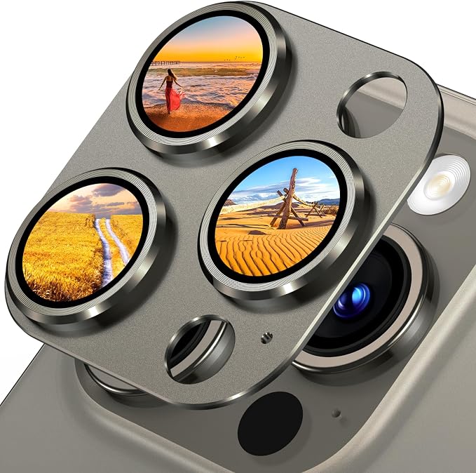 Uyiton for iPhone 15 Pro/iPhone 15 Pro Max Camera Lens Protector | Not Easy to Break, Strong Adsorption, Case-Friendly, Metal 9H Sapphire Glass Rear Camera Screen Cover, Natural Titanium by Uyiton