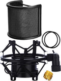Microphone Shock Mount with Pop Filter, Mic Anti-Vibration Suspension Shock Mount Holder Clip for Diameter 46mm-51mm Microphone by BTOOP