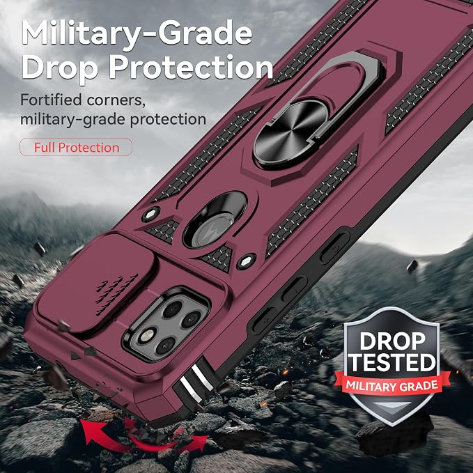 for Moto One 5G Ace Case Moto G 5G(2020) Case,with Nano Explosion-Proof Film[2 Pack], Military Grade Shockproof with Kickstand Protective Case for Motorola Moto One 5G Ace,Rose Red - Image 7