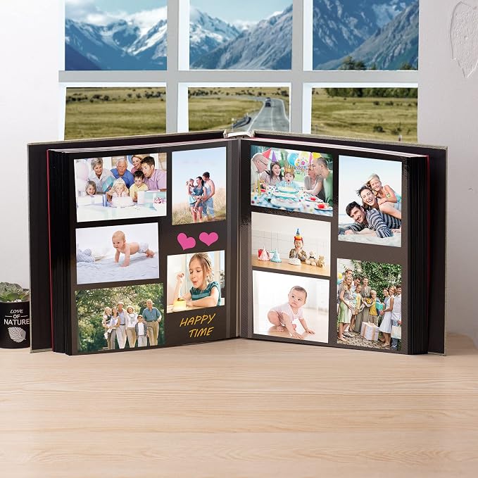 Large Photo Album Self Adhesive 4x6 5x7 3x5 8x10 Scrapbook Magnetic Album DIY Scrap Book Length 13 x Width 12.8 (Inches) 120 Black Sticky Pages Linen Cover DIY Photo Album(Gress Green) - Image 3