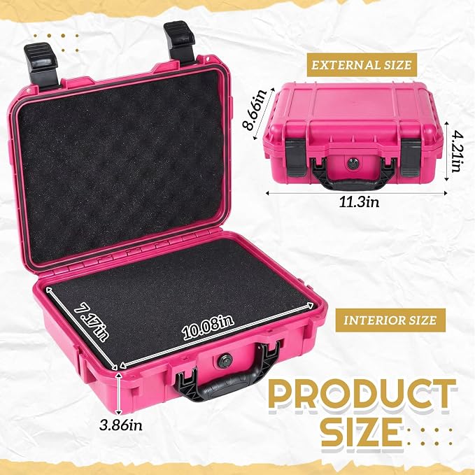 Relaxweex 1 Pcs 11.3 x 8.6 x 4.2 Inch Waterproof Hard Case with DIY Customizable Foam Insert Portable Protective Case with Knife for Camera Drones Equipments Tools Test Instruments(Rose Red) - Image 2