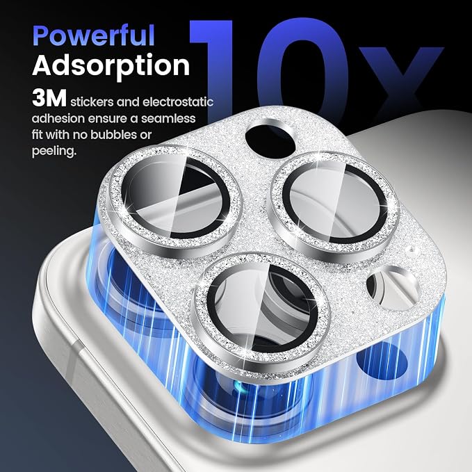 Tensea for iPhone 16 Pro Max/16 Pro/14 Pro Max/14 Pro Camera Lens Protector | Metal Bling Aluminum Alloy Tempered Glass Cover Camera Screen Protector Accessories, Case Friendly - Image 6