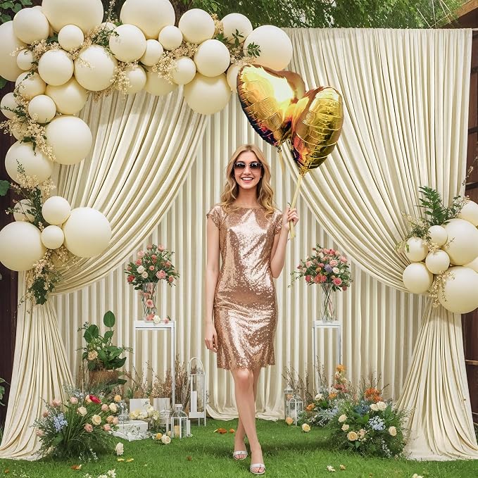 10x12 Backdrop Curtains for Wedding Party Wrinkle Free Beige Backdrops Curtain Drapes Fabric Decorations Photo Back Drop Cloth for Baby Shower Photography Stage Reception 5ft x 12ft,2 Panels - Image 4