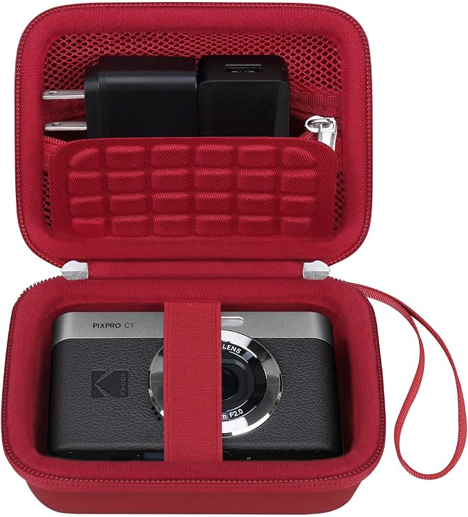 Canboc Carrying Case for KODAK PIXPRO C1 Friendly Zoom Digital Camera | For Canon PowerShot ELPH 360 HS A/ 360 HS/ 360/ IXY 650 Digital Camera, Mesh Pocket fit Cable, SD Card, Red (Case Only) by Canboc