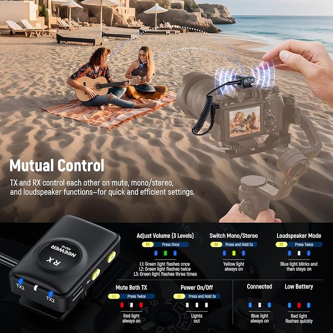 NEEWER KM18 Wireless Microphone with USB C Charging Case OTG 48KHz 24Bit 20H Battery 3.5mm TRS 150m Range Noise Cancelling Mini Lapel Lavalier Mic Compatible with Camera iPhone Android Phone Laptop PC - Image 6