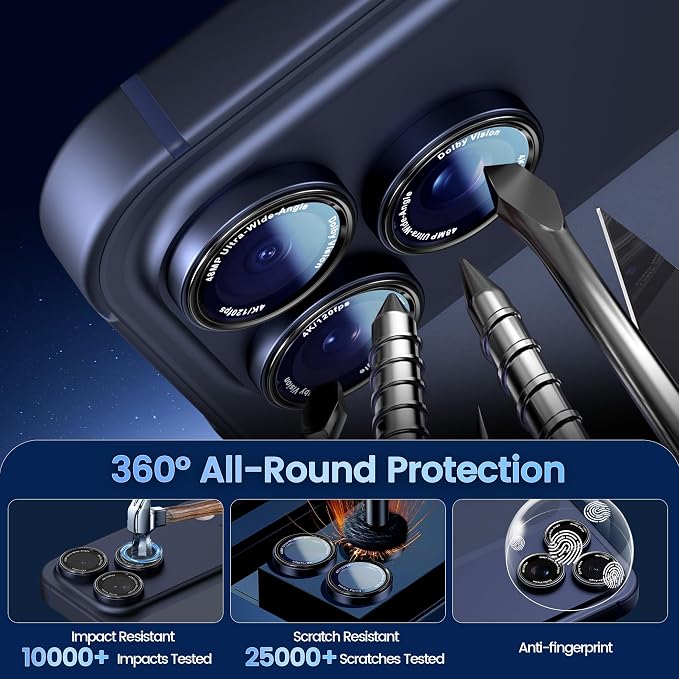 CACOE Camera Lens Protector for iPhone 14/15/16/17 Pro/Pro Max Cover | Anti-Scratch, Drop-Proof, Strong Adhesion, Camera Screen Cover, for iPhone 14-17 Pro/Pro Max, Dark Blue - Image 6