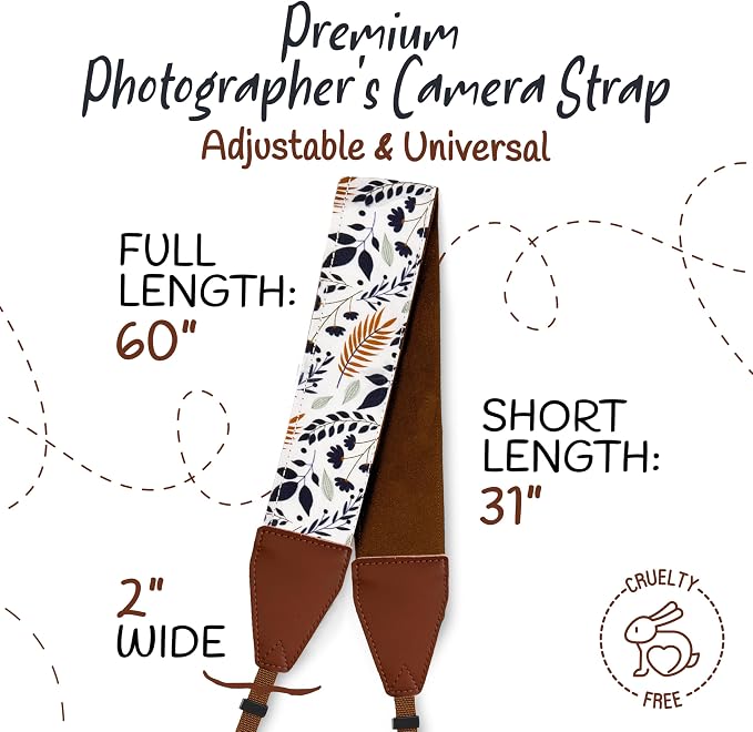 Art Tribute Camera Strap - Shoulder, Crossbody & Neck Camera Strap for Photographers, Fits All Cameras, Canon Nikon Sony Fujifilm, Padded Strap W/Quick Release, Embroidered Cotton & Leather Ends - Image 5