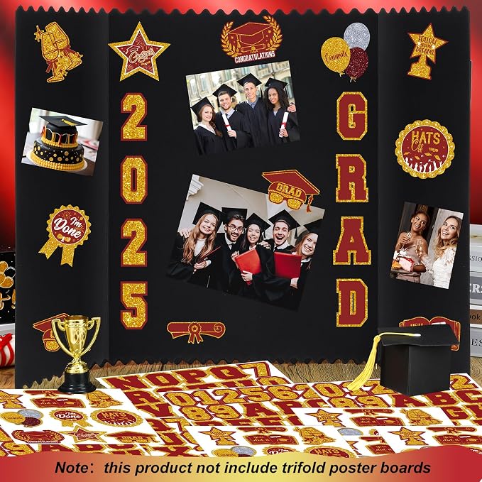 Glenmal Red Gold 14 Sheets Graduation Photo Display Board Sticker Class of 2026 Picture Display Stickers Accessories for 2026 Grad Party College Board Photo Frame Decor (12x10inch,8.3x8.3inch) - Image 4