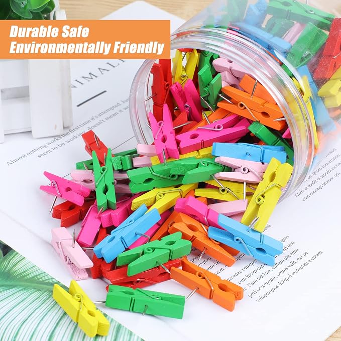 130 PCS Colorful Push Pin with Wooden Clips, Durable Wooden Push Pins, Decorative Pushpins Tacks Thumbtacks, Tacks for Cork Board Artworks Notes Photos, Craft Projects, Offices and Homes (7 Colors) - Image 5