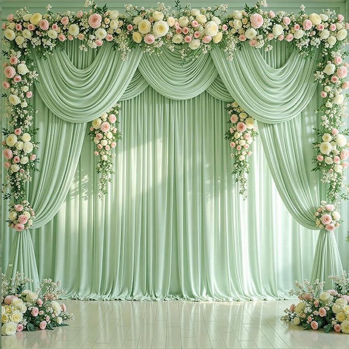 10x12 Sage Green Backdrop Curtains for Wedding Party Wrinkle Free Backdrops Curtain Drapes Fabric Decorations Photo Back Drop Cloth for Baby Shower Photography Stage Reception 5ft x 12ft,2 Panels - Image 9