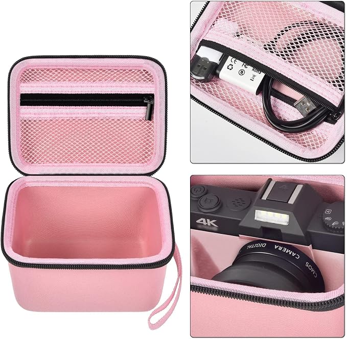 Comecase Vlogging Camera Case for Duluvulu/for VJIANGER 4K Digital Cameras | Mesh Pocket for Charging Cables and Batteries, Travel Storage for Vloggers, Parties and Camping (Pink) - Case Only - Image 4