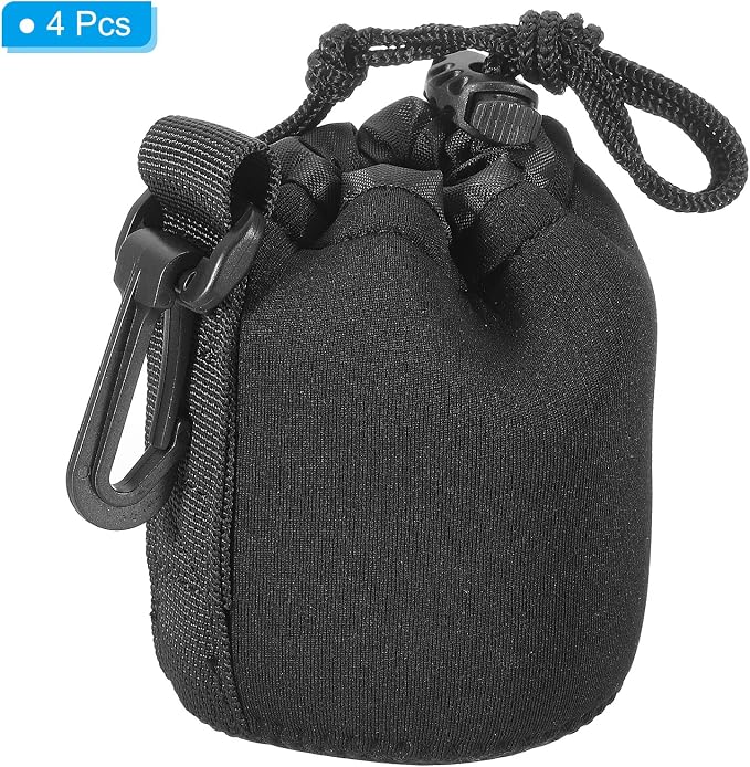 PATIKIL Camera Lens Bag, 4 Pcs 3" ID x 3.9" H Drawstring Lens Pouch with Thick Protective Neoprene, Lens Case for DSLR Camera Lens, Water Coffee Cups Black - Image 3
