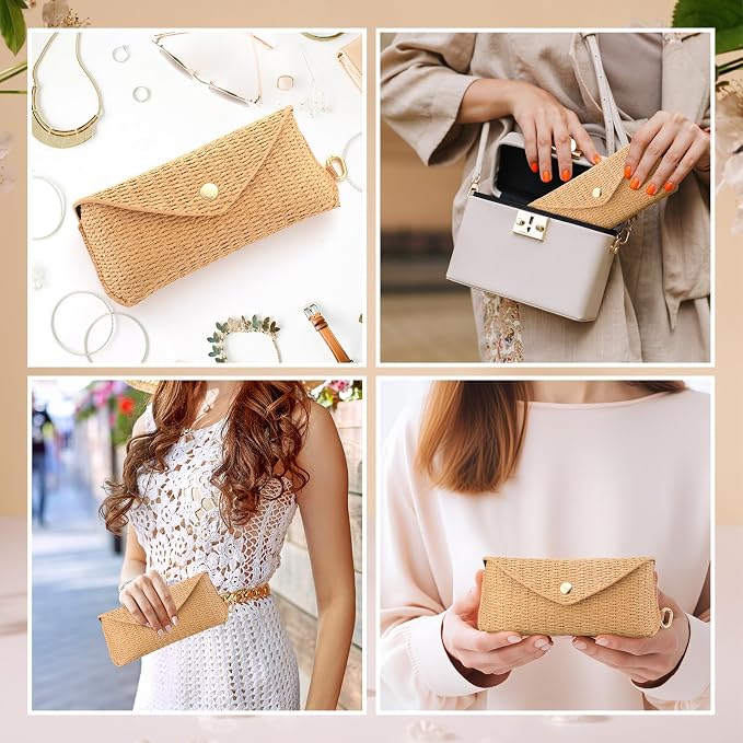 Leinuosen Woven Straw Sunglasses Case with Clip Hard Shell Rattan - Image 7