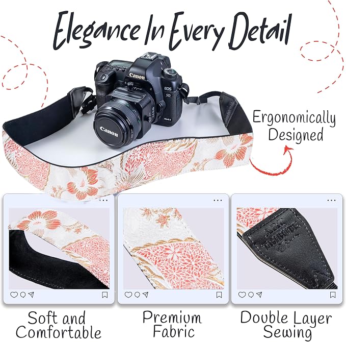 Art Tribute Camera Strap - Shoulder, Crossbody & Neck Camera Strap for Photographers, Fits All Cameras, Canon Nikon Sony Fujifilm, Padded Strap W/Quick Release, Embroidered Cotton & Leather Ends - Image 3