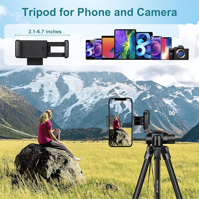 JOILCAN Phone Tripod, 68" Tripod for Phone Stand Video Recording Photos | Travel Floor Tripod Compatible with iPhone Canon Nikon DSLR, Cell Phone Tripods with Remote / Travel Bag - Image 4