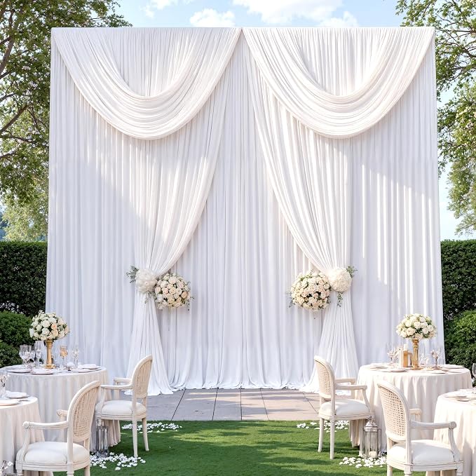30ftx10ft Wrinkle Free White Backdrop Curtains for Party Background, 6 Panels 5x10ft Silky Polyester Photo Backdrop Drapes Back Drop Cloth for Wedding Birthday Photography Baby Shower Decor - Image 7